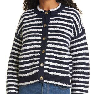 La Ligne navy white wool striped nautical cardigan SMALL